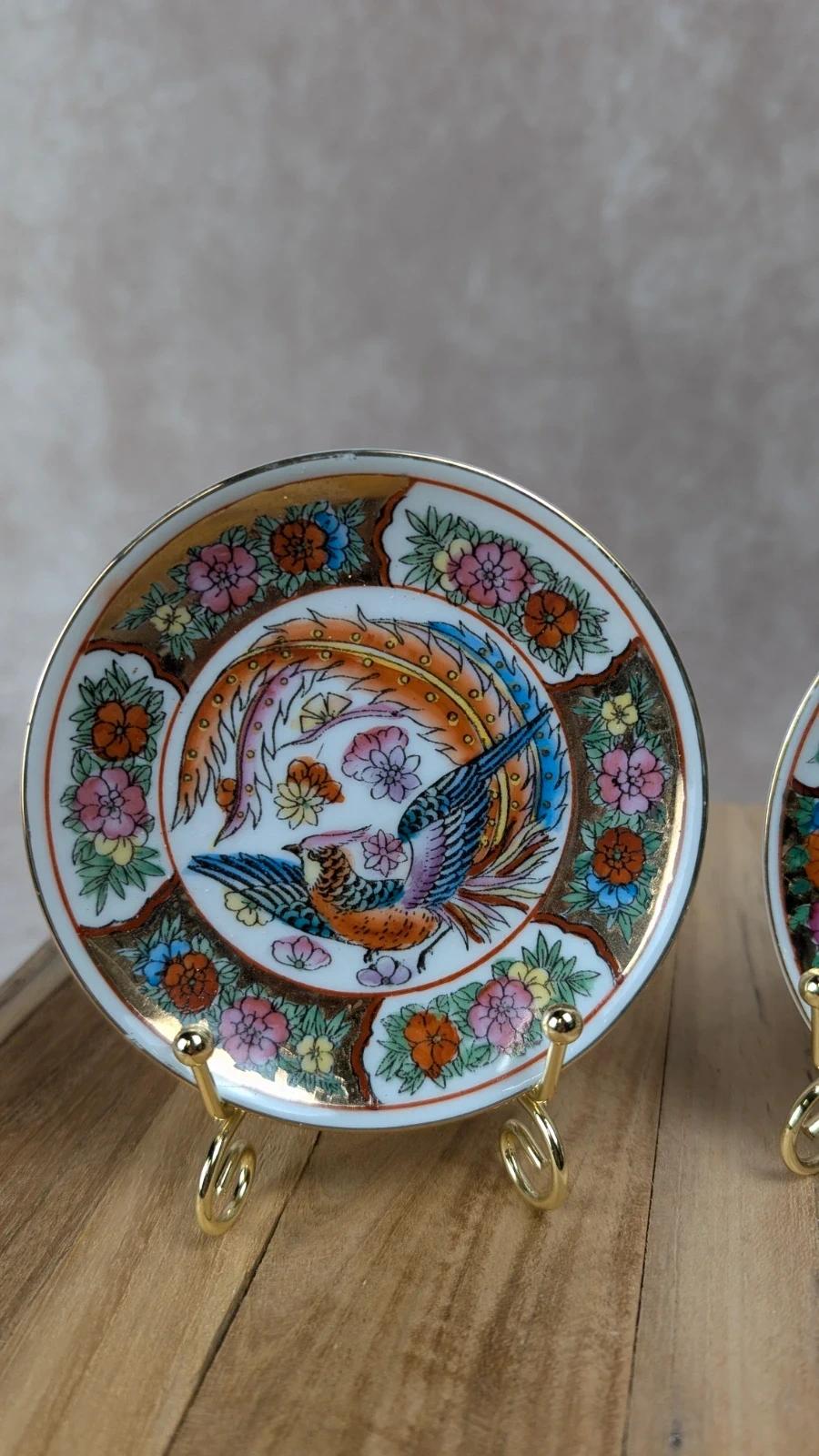 Lot de 3 mini soucoupes Bergère de France – motifs oiseaux & fleurs dorées