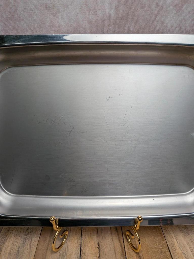 Plateau de service vintage Guy Degrenne inox 18/10 poignées dorées