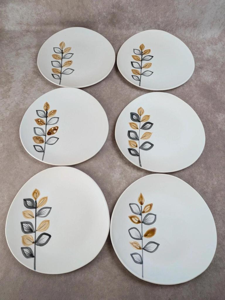 Lot de 6 assiettes plates vintage Niderviller style Capron Vallauris
