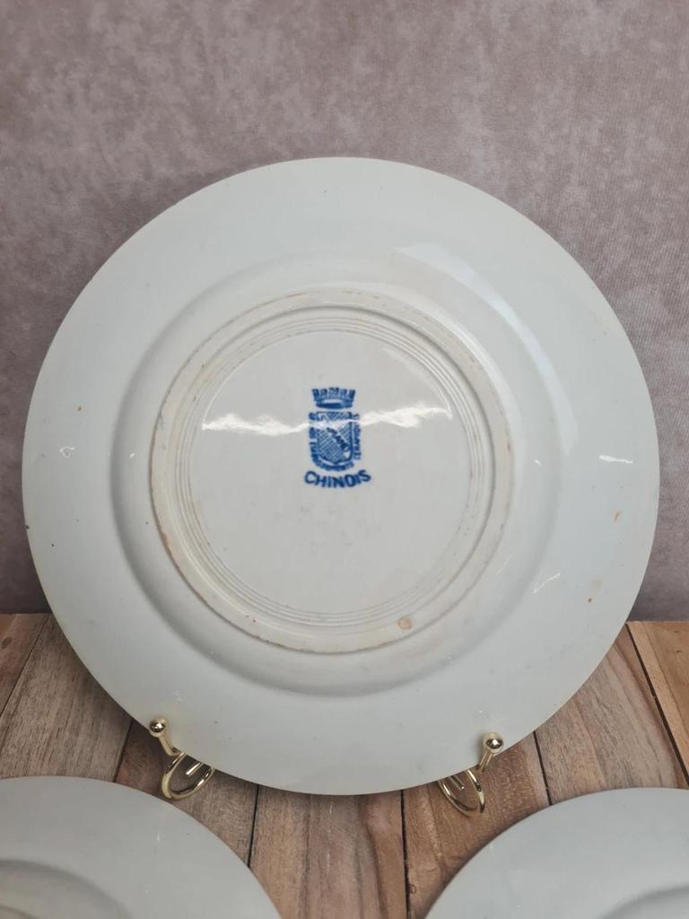Lot 3 assiettes plates Terre de fer Saint-amand modèle Chinois bleu dépareillées