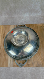Coupe ancienne en métal argenté poinçonné – décor floral & anses travaillées