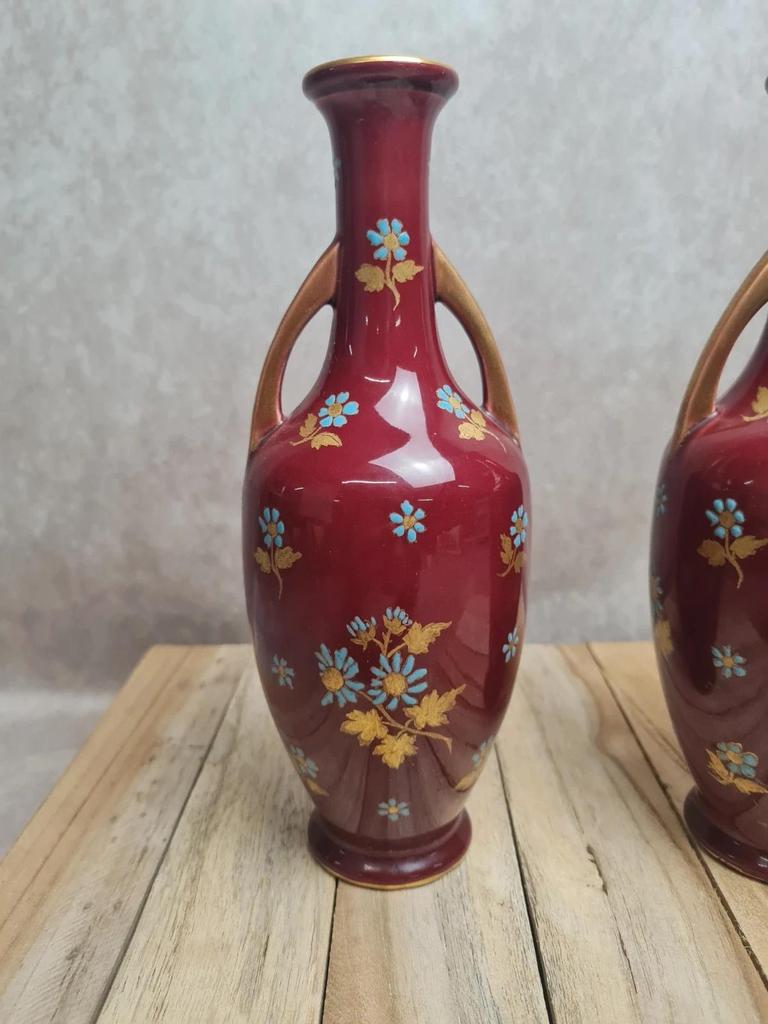 Paire de vases Sarreguemines modèle 1729 – vers 1895 – dépôt Émile Bourgeois – pièce rare