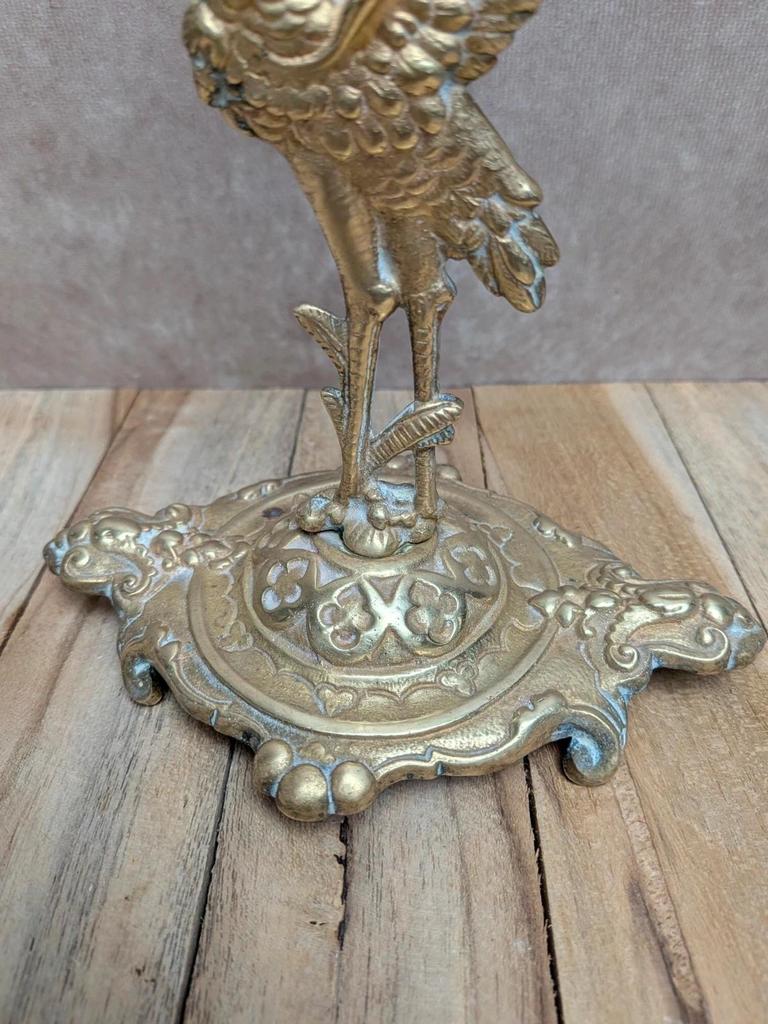 Bougeoir ancien en laiton héron – style Art Nouveau orientaliste