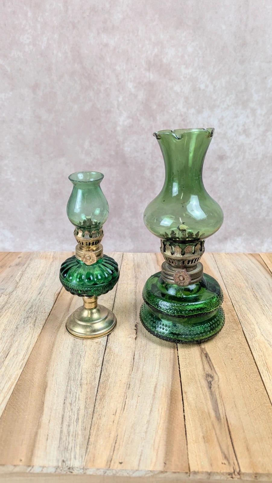 Lot de 2 lampes à huile vintage vertes