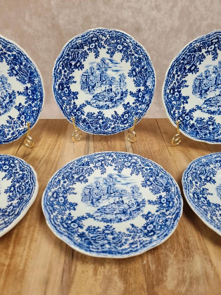 Lot de 6 soucoupes Kg Luneville, décor bleu toile de Jouy, série Spécial Grand Feu