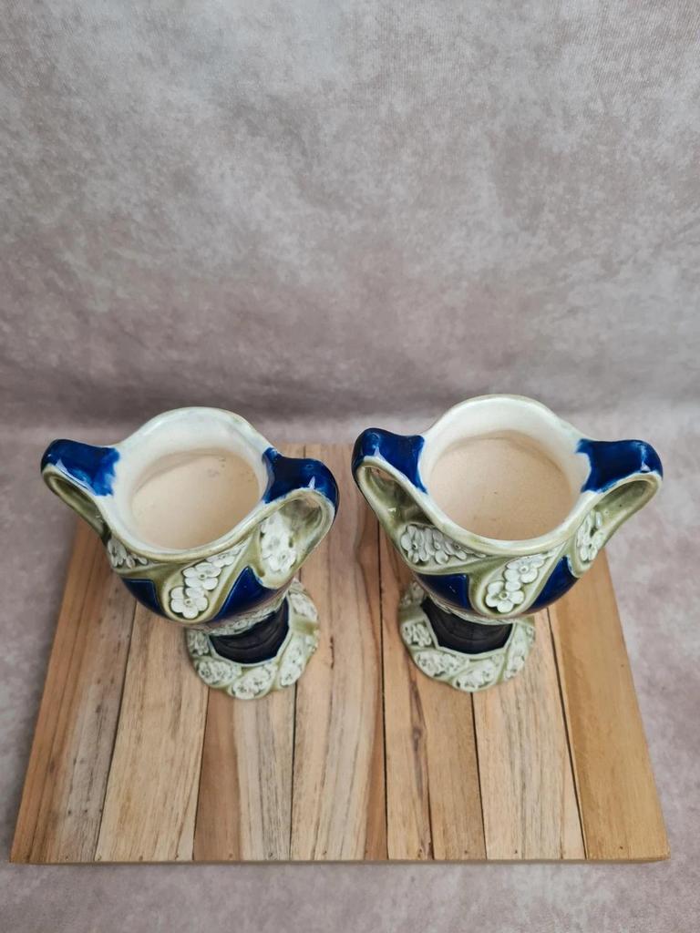 Trio de cheminée ancien Gustave De Bruyn Fives Lille faïence Art nouveau 🌿💙