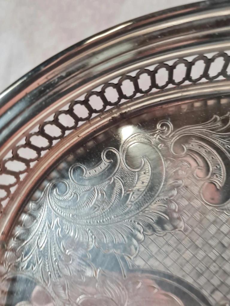 Grand plateau ancien en métal argenté Fleuron France, ligne Christofle