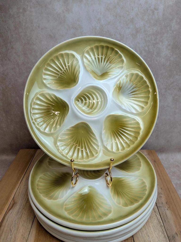 Lot de 6 assiettes à huîtres / coquillages vintage Moulin des Loups