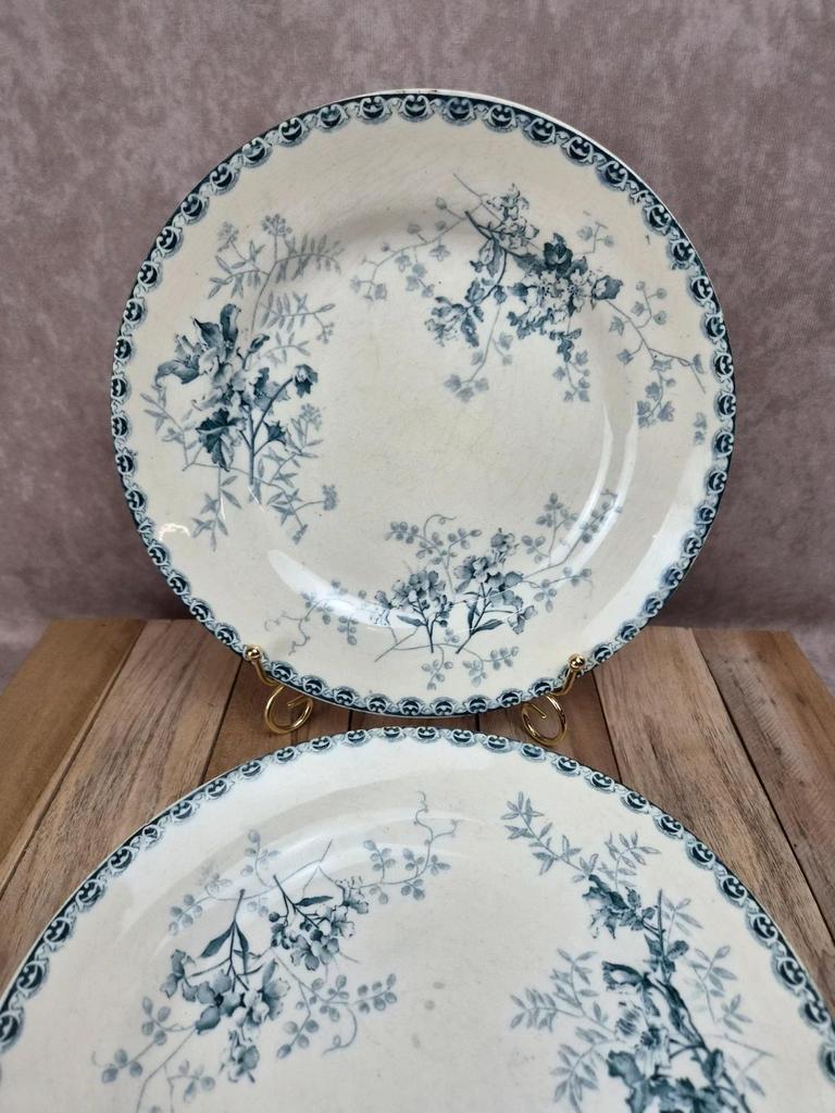 Lot de 2 assiettes plates anciennes Terre de Fer – Hippolyte Boulenger & Cie – modèle Roscoff
