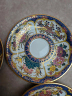 Lot de 4 soucoupes peintes à la main Thaïlande – Décor floral polychrome et dorures