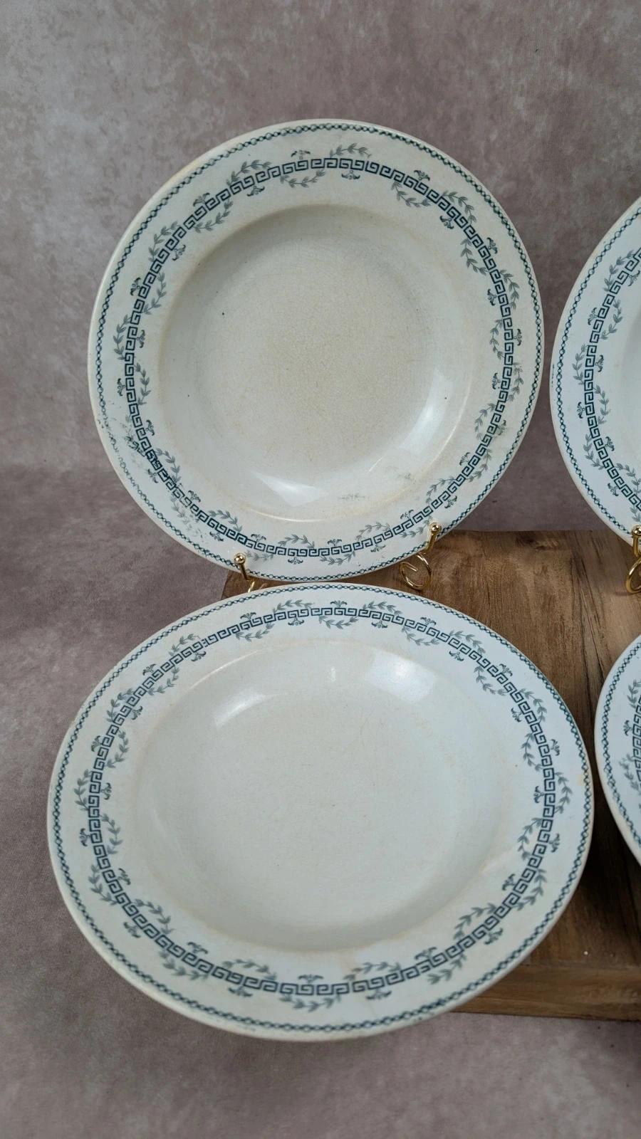 Lot de 4 assiettes creuses anciennes Gien – Terre de Fer modèle Austerlitz
