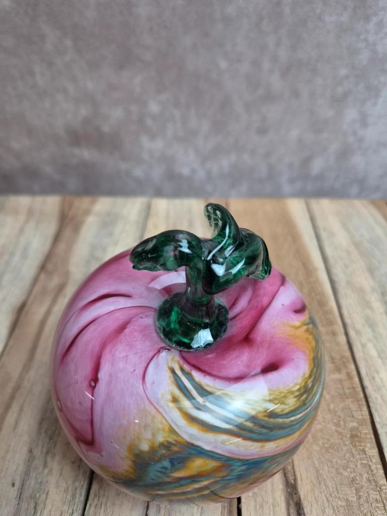 Pomme décorative vintage en verre soufflé coloré – rose et vert