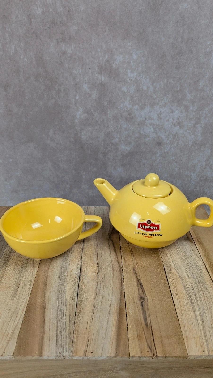 Ensemble Lipton vintage théière tasse empilable jaune