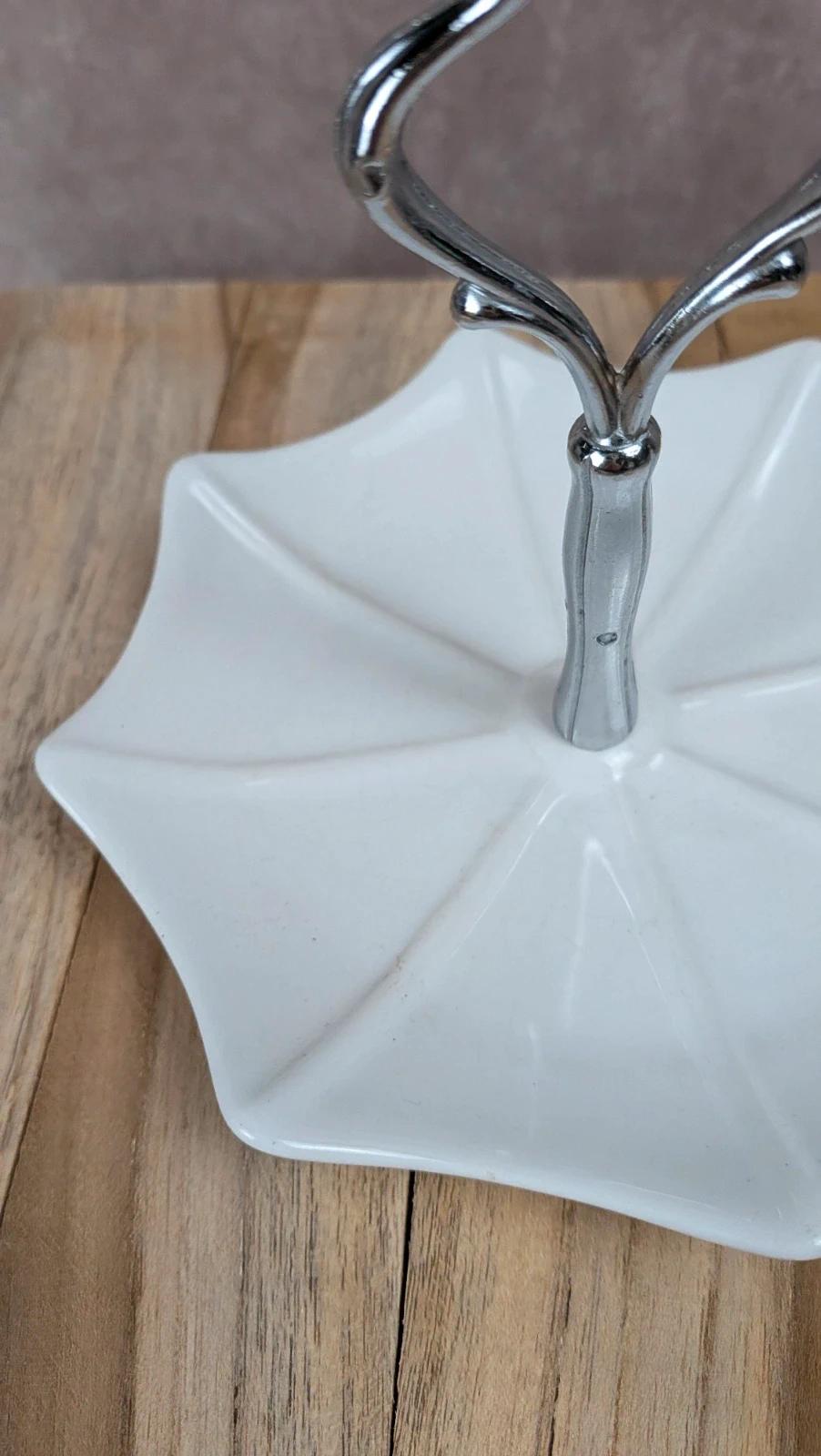 Présentoir vintage Loucarte – Portugal – porcelaine & métal argenté