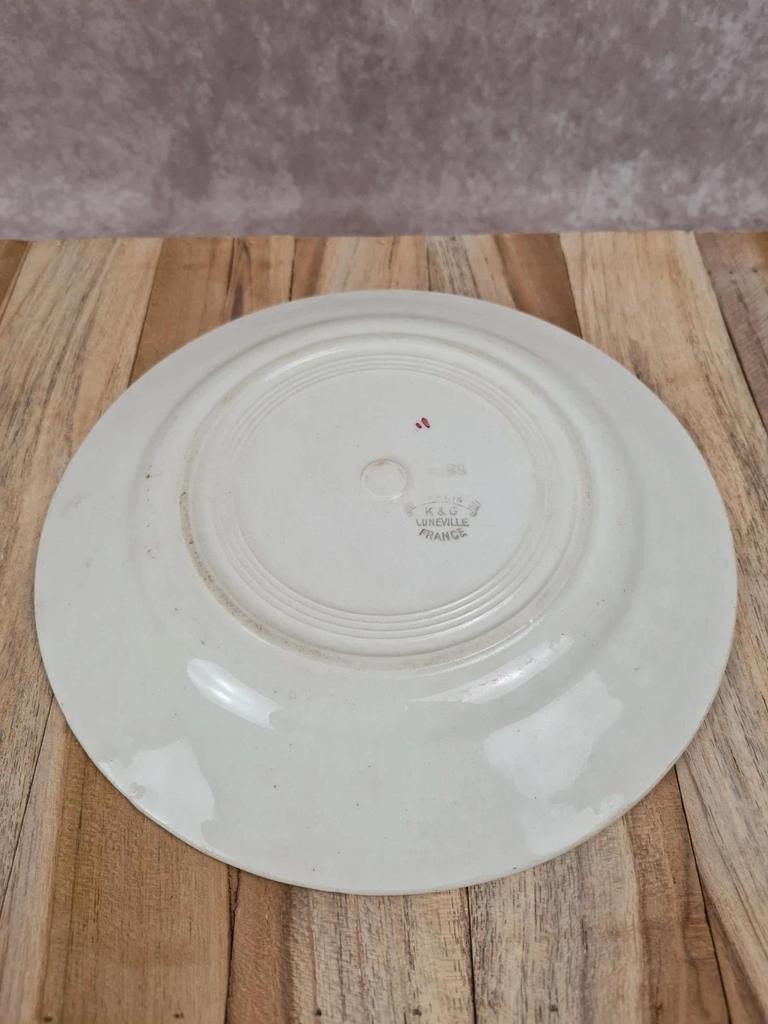 Assiette ancienne K&g Lunéville décor floral rouge – faïence française 🌹