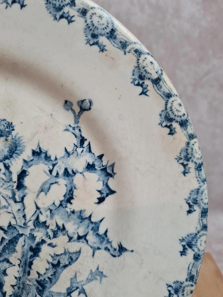 Assiette ancienne décor chardon bleu – esprit Terre de fer 🌿