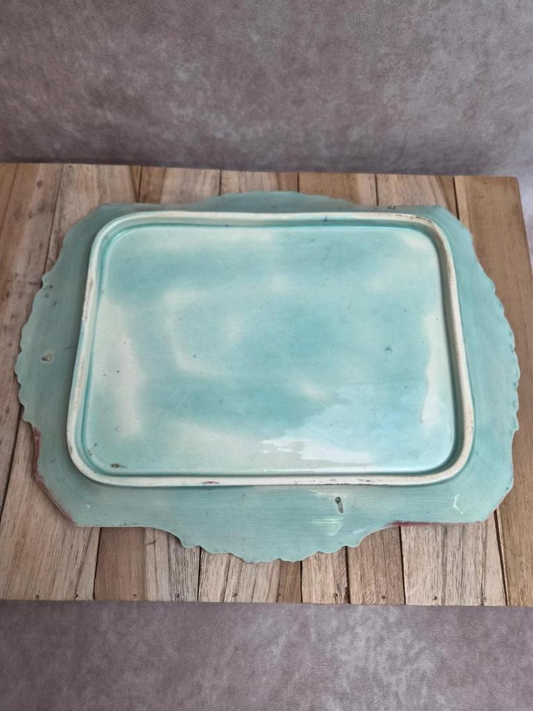 Ensemble ancien en barbotine majolique – plateau et 4 petits pots – Art Nouveau