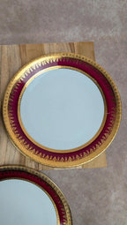 Lot de 3 assiettes plates Limoges Salmon & Cie décor bordeaux et or