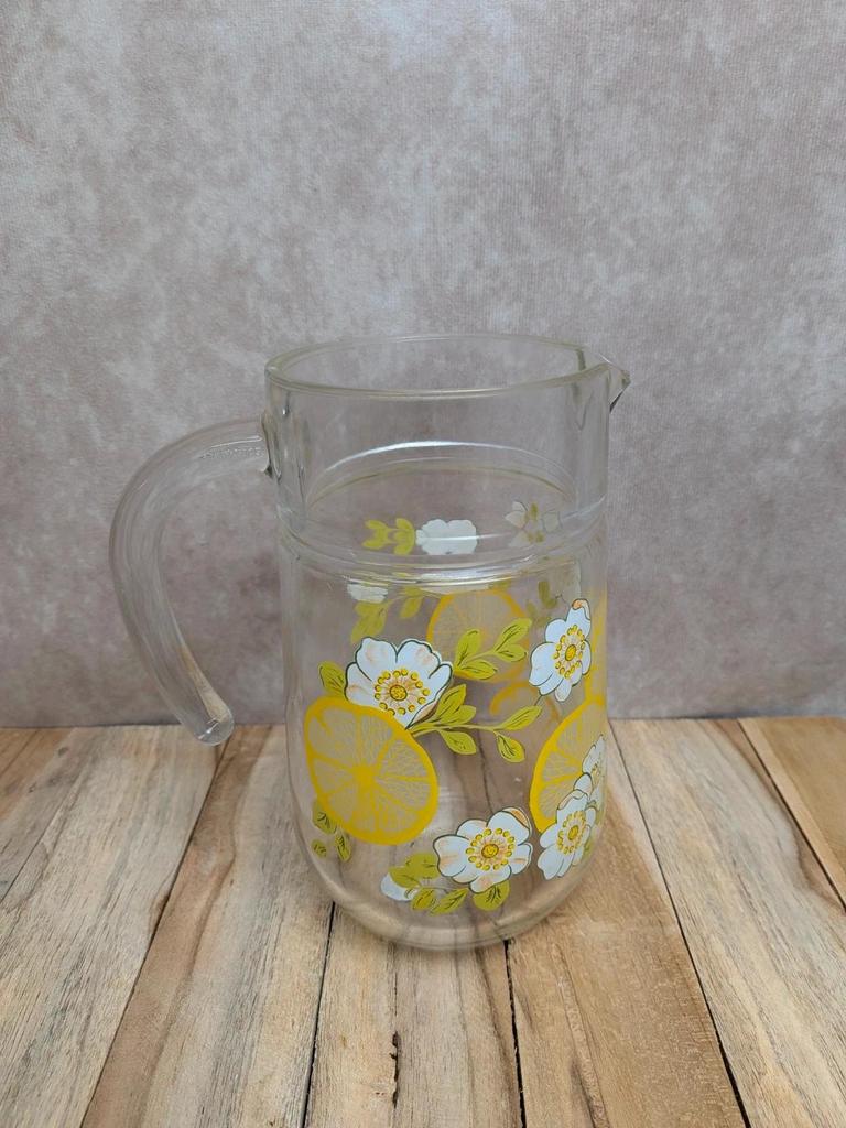 Pichet vintage en verre décor citron