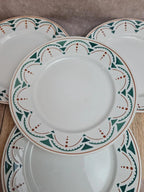 Lot 4 assiettes plates anciennes Badonviller Lunéville modèle Succao vert & brun