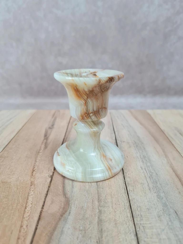Bougeoir vintage en onyx marbré, pierre naturelle