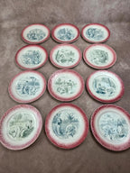 Série complète 12 assiettes parlantes Digoin Sarreguemines, terre de fer, Les Fleurs vintage