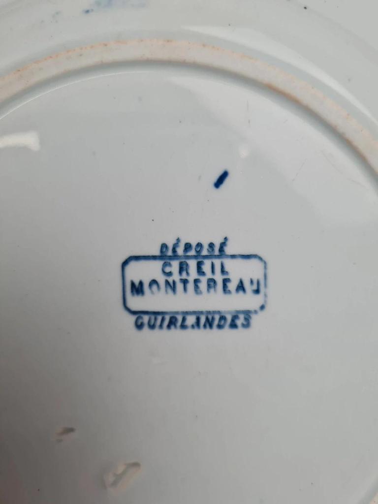 Assiette plate ancienne Creil & Montereau “guirlandes” décor bleu 💙