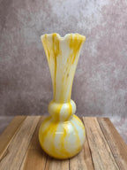Grand pichet aiguière en verre soufflé italien jaune et blanc – années 60/70