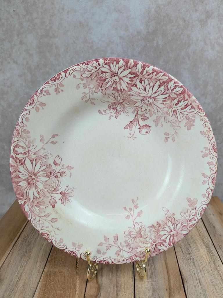 assiette creuse terre de fer Gien fleur d’automne ancienne