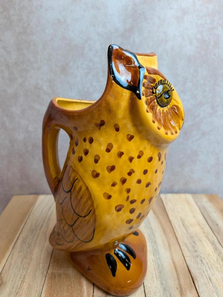 Pichet zoomorphe vintage en céramique émaillée – Chouette hibou