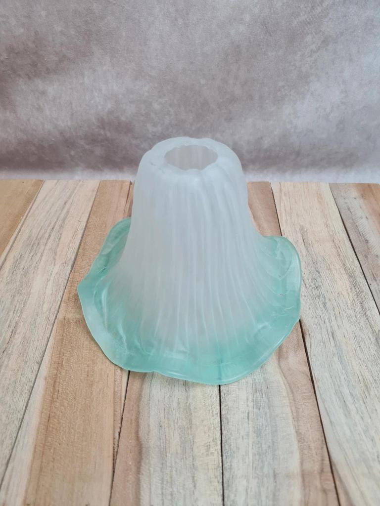 Abat-jour ancien tulipe verre opalin turquoise 💡 déco vintage années 30-50