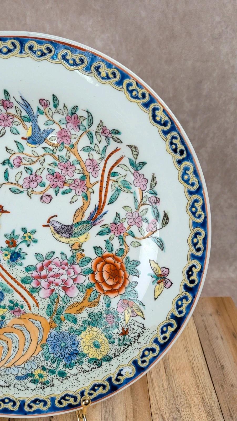 Assiette décorative chinoise oiseaux & fleurs