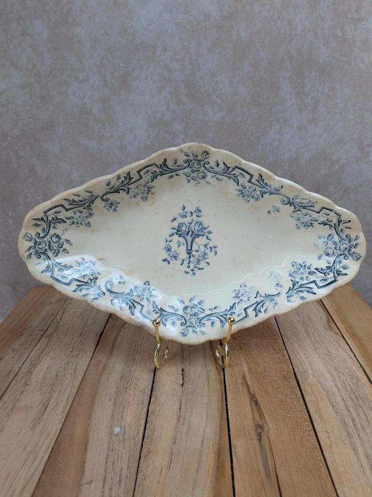 Ravier terre de fer Longchamp modèle Louis Xvi décor bleu ancien