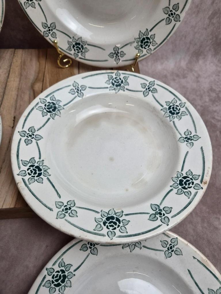 Lot de 6 assiettes creuses anciennes Faïencerie Nouvelle Givors – Modèle Simone – Faïence française