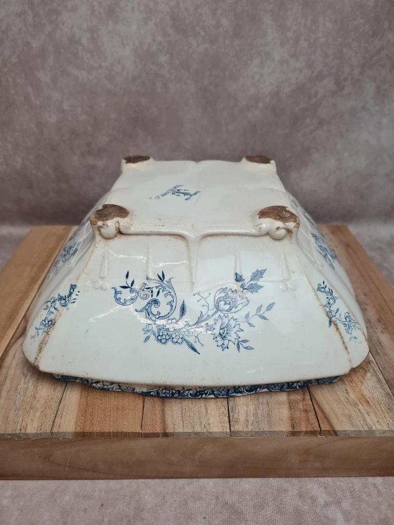 Saladier carré ancien Terre de Fer Clairefontaine Lg – Xixe – décor bleu 💙