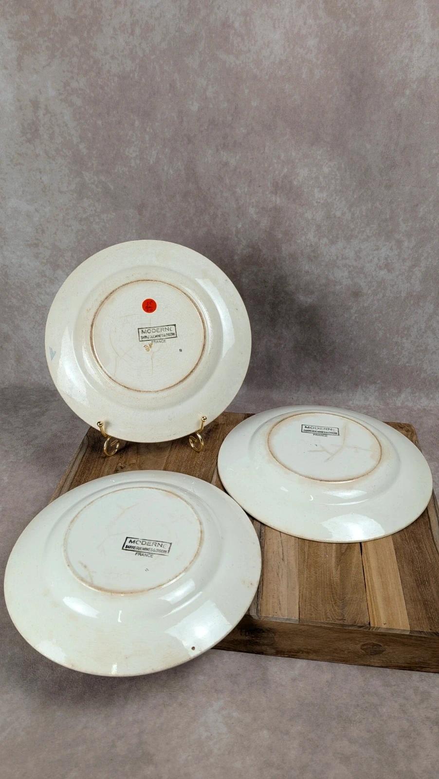 Lot de 3 assiettes plates vintage – Modèle Moderne – Sarreguemines & Digoin