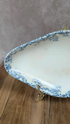 Ravier ancien en terre de fer – décor bleu