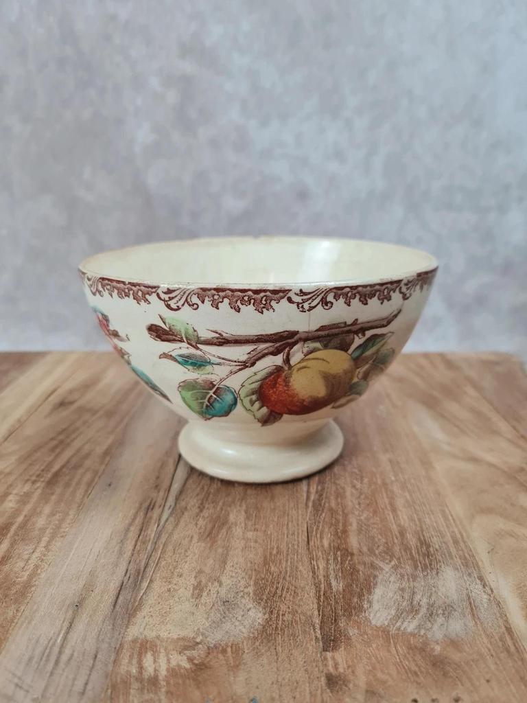 Bol ancien terre de fer, “au Planteur de Caïffa”, décor pomme 🍏🍂