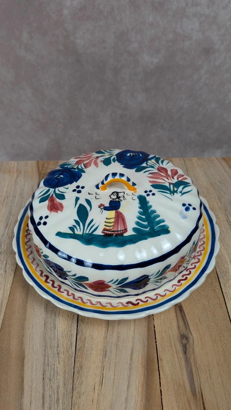 Beurrier ancien Quimper Hb décor breton peint main
