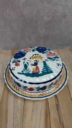 Beurrier ancien Quimper Hb décor breton peint main