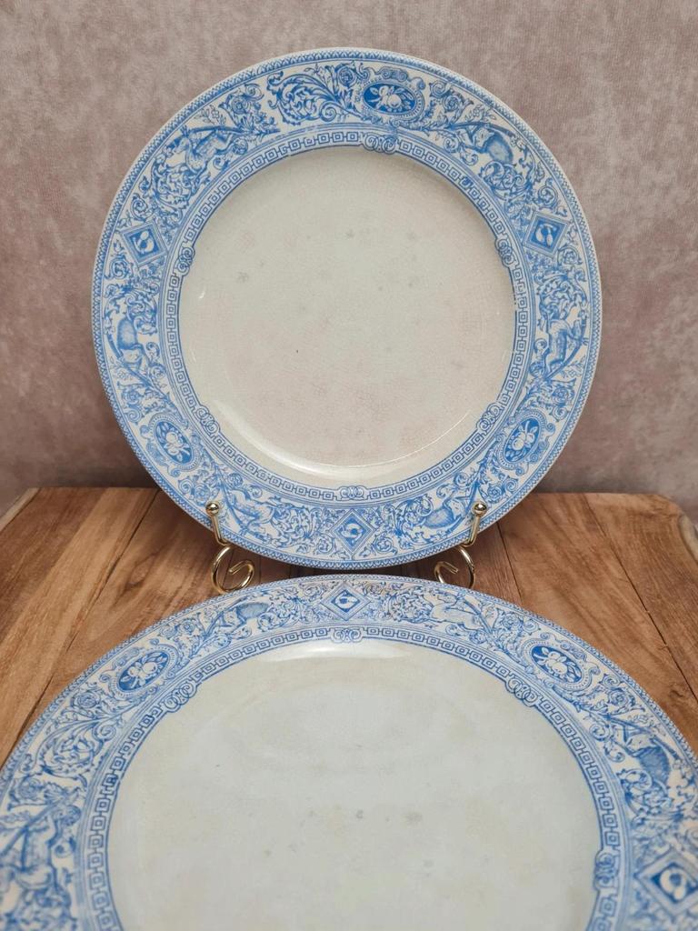Assiettes à dessert terre de fer anglaises 1872 💙 Émile Bourgeois Grand Dépôt Paris
