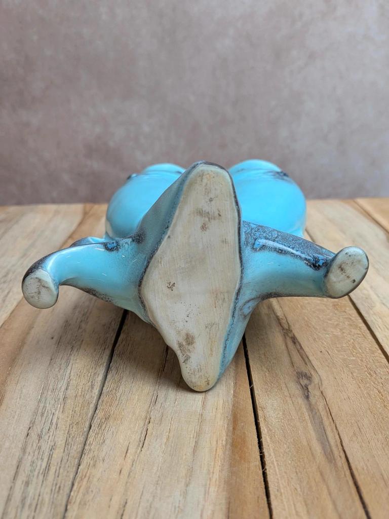 Vase double poisson en barbotine bleu turquoise – Céramique vintage