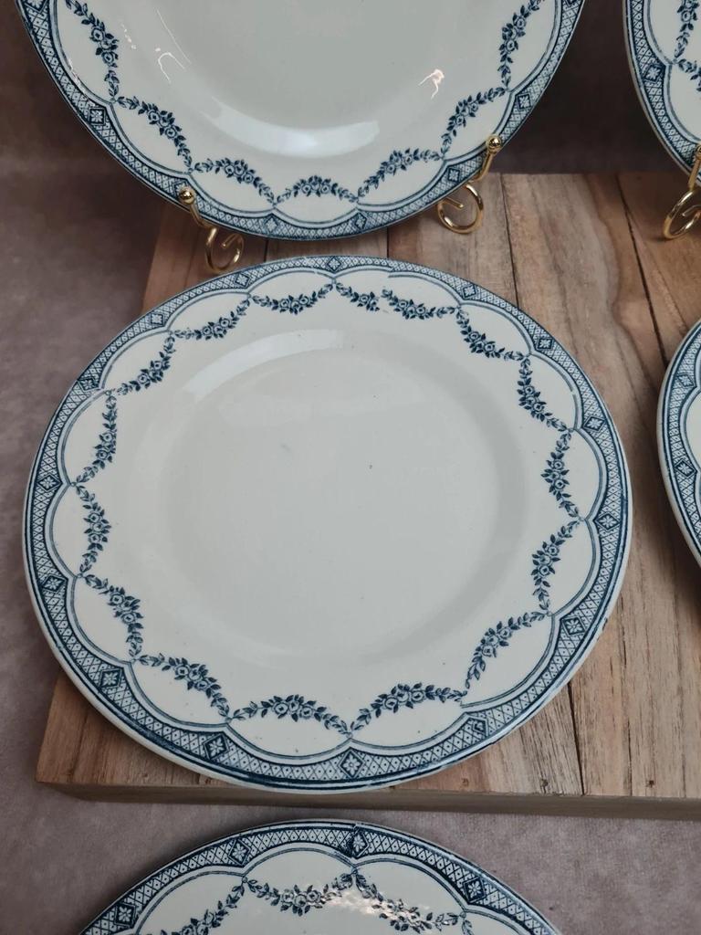 Lot de 6 assiettes à dessert anciennes Salins “petit Trianon” terre de fer bleu 💙🍰