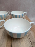 Lot de 6 tasses Terre de Fer Digoin France rayures bleues vintage