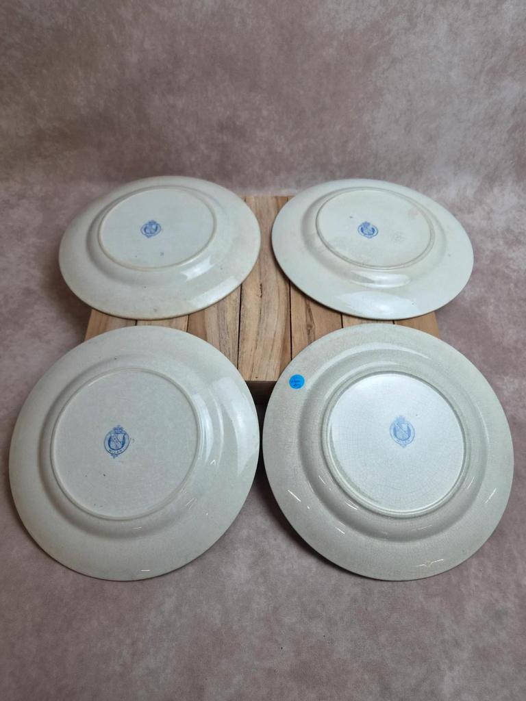 Lot de 4 assiettes plates anciennes anglaises B.p.w.&m. Milan – Terre de fer