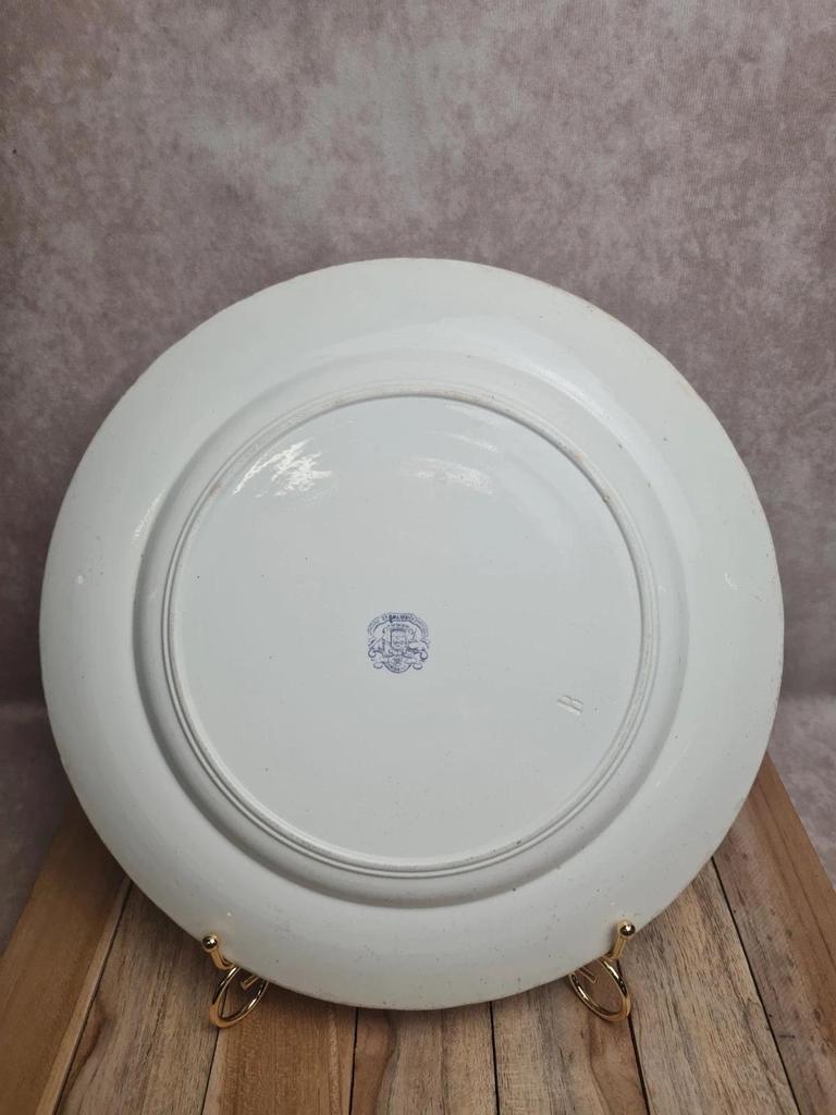Grand plat rond ancien Jules Vieillard Bordeaux – décor mauve – faïence ancienne 💜