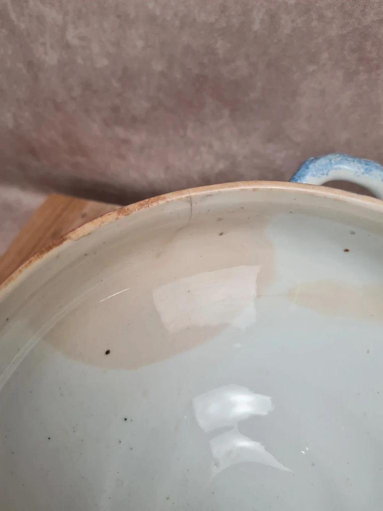 Soupière ancienne Gien décor chardons bleu moucheté terre de fer 🍲🌿