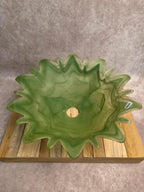 Grand abat-jour vintage en verre marbré vert – forme fleur étoilée – 35 cm