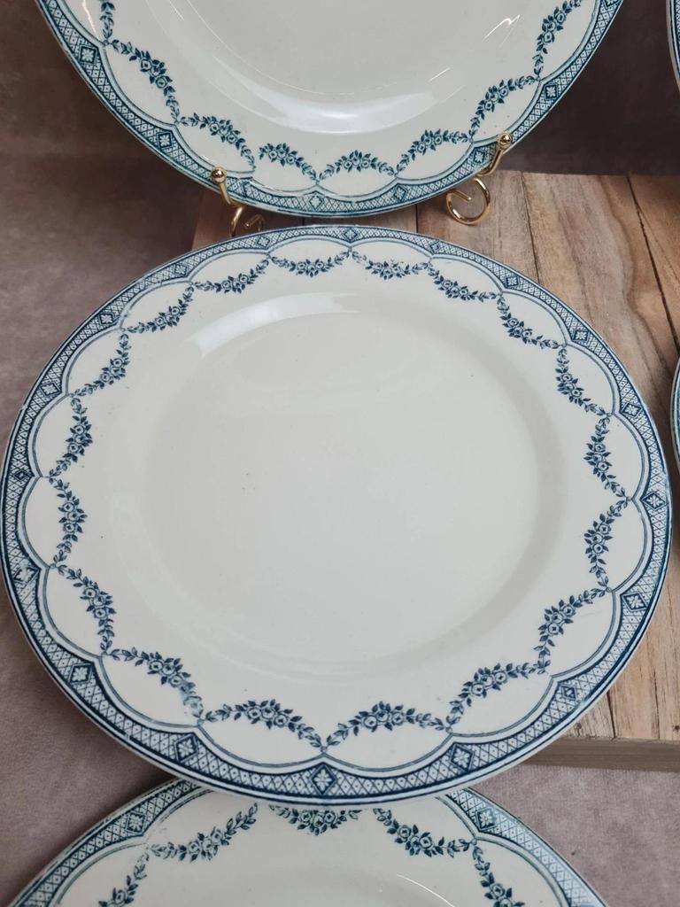 Lot de 6 assiettes plates anciennes Salins “petit Trianon” terre de fer bleu 💙
