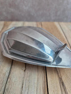 Beurrier à caviar Art déco vintage métal argenté verre dépoli coquille